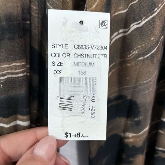 Brand New Cloth & Stone Ruffled V-Neck Animal Print Belted Midi Dress Size M - Picture 10 of 11